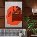 Conceptual America - Industrial Collage in Red Head Silhouette canvas wall art