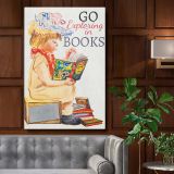 Go Exploring in Books - Girl Reading Vintage Adventure Poster