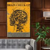 Brain Check-Up - Retro Skull & Brain Diagram with Typography canvas wall art