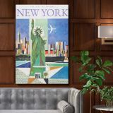 Statue of Liberty - Colorful Skyline & Plane in Geometric Style canvas wall art