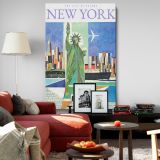 Statue of Liberty - Colorful Skyline & Plane in Geometric Style canvas wall art - Image 8