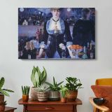 A Bar at the Folies-Bergere by Edouard Manet - single-panel canvas displayed above a console table