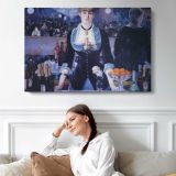 A Bar at the Folies-Bergere by Edouard Manet - single-panel canvas displayed above a sofa