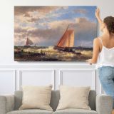 A Choppy Estuary by Abraham Hulk Snr - single-panel canvas shown with a person for scale