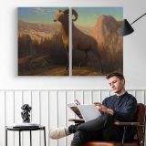 A Rocky Mountain Sheep Ovis Montana by Albert Bierstadt - two-panel canvas displayed in a reading room