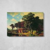A Rustic Mill by Albert Bierstadt - single-panel canvas displayed above a console table
