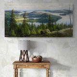 A Summer's Day on Lake Paijanne by Thorsten Waenerberg — single-panel canvas above a console table