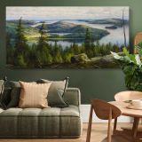 A Summer's Day on Lake Paijanne by Thorsten Waenerberg — single-panel canvas above a green sofa