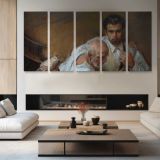 A Tender Embrace by Daniel Gerhartz — four-panel canvas arrangement in a living room