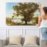 A View from Sacramento by Albert Bierstadt - single-panel canvas shown with a person for scale