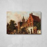 A View in Delft by Adrianus Eversen - single-panel canvas displayed above a console table