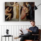A Youth Relating Tales to Ladies by Simeon Solomon - two-panel canvas displayed in a reading room