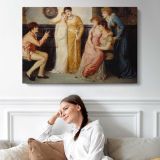 A Youth Relating Tales to Ladies by Simeon Solomon - single-panel canvas displayed above a sofa