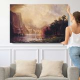 Among the Sierra Nevada Mountains by Albert Bierstadt - single-panel canvas shown with a person for scale