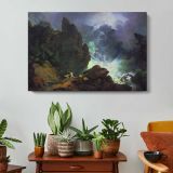 An Avalanche in the Alps by Phillip James De Loutherbourg - single-panel canvas displayed above a console table