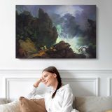An Avalanche in the Alps by Phillip James De Loutherbourg - single-panel canvas displayed above a sofa