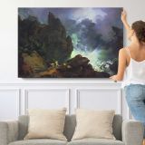 An Avalanche in the Alps by Phillip James De Loutherbourg - single-panel canvas shown with a person for scale