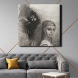 And a Large Bird, Descending From the Sky, Hurls Itself Against the Topmost Point of Her Hair, plate 3 of 10 by Odilon Redon — room mockup view 21