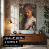 Apple Blossom Portrait by George Clausen - Pink Flowers and Pensive Gaze canvas wall art