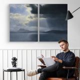 Approaching Thunderstorm on the Hudson River by Albert Bierstadt - two-panel canvas displayed in a reading room