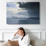 Approaching Thunderstorm on the Hudson River by Albert Bierstadt - single-panel canvas displayed above a sofa