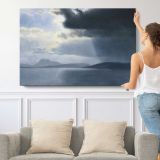 Approaching Thunderstorm on the Hudson River by Albert Bierstadt - single-panel canvas shown with a person for scale