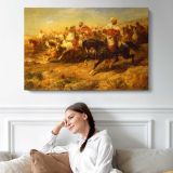 Arab Horseman by Adolf Schreyer - single-panel canvas displayed above a sofa