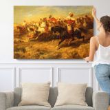Arab Horseman by Adolf Schreyer - single-panel canvas shown with a person for scale