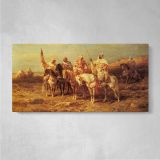 Arab Horsemen by a Watering Hole by Adolf Schreyer — single-panel canvas on a pale wall