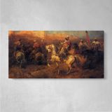 Arab Horsemen on the March by Adolf Schreyer — single-panel canvas on a pale wall