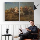 Arabian Patrol by Adolf Schreyer - two-panel canvas displayed in a reading room
