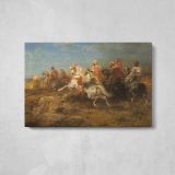 Arabian Patrol by Adolf Schreyer - single-panel canvas displayed above a console table