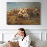 Arabian Patrol by Adolf Schreyer - single-panel canvas displayed above a sofa