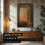 Arch and Dome Scene by Hubert Robert - Warm Architectural Composition with Sunset Sky canvas wall art
