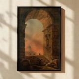 Arch and Dome Scene by Hubert Robert - Warm Architectural Composition with Sunset Sky canvas wall art - Image 2