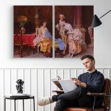 At the Dressmakers by Adriano Cecchi - two-panel canvas displayed in a reading room