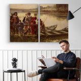 At the Ferry by Adrien Moreau - two-panel canvas displayed in a reading room