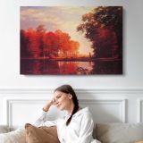 Autumn Woods by Albert Bierstadt - single-panel canvas displayed above a sofa