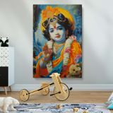 Baby Krishna Blessing - Colorful Crown and Garland Scene canvas wall art - Image 2