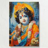 Baby Krishna Blessing - Colorful Crown and Garland Scene canvas wall art - Image 7