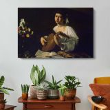 Bacchus by Caravaggio - single-panel canvas displayed above a console table
