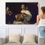 Bacchus by Caravaggio - single-panel canvas shown with a person for scale