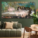 Ballet at the Paris Opera by Edgar Degas — single-panel canvas above a green sofa