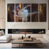Ballet Dancer in Blue Light by Daniel Gerhartz — four-panel canvas arrangement in a living room