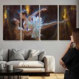 Ballet Dancer in Blue Light by Daniel Gerhartz — three-panel canvas above a sofa