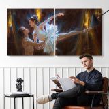 Ballet Dancer in Blue Light by Daniel Gerhartz — two-panel canvas arrangement in a room