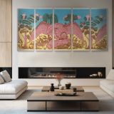 Bandbox Design with Eagle and Rabbit by Martin Partyka — four-panel canvas arrangement in a living room