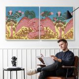 Bandbox Design with Eagle and Rabbit by Martin Partyka — two-panel canvas arrangement in a room