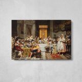 Baptism of the Conde by Adolphe Alexandre Lesrel - single-panel canvas displayed above a console table