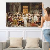 Baptism of the Conde by Adolphe Alexandre Lesrel - single-panel canvas shown with a person for scale